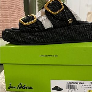 Sam Edelman Black Sandals with Gold Buckles